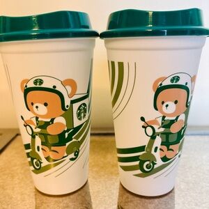 Starbucks 2025 Limited Edition MEXICO Reusable Hot Cup DELIVERYMAN Bear New 2pc